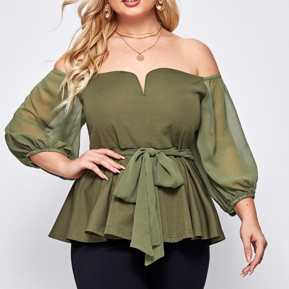 PLUS SIZE black off shoulder peplum blouse Rust - Picture 3 of 12